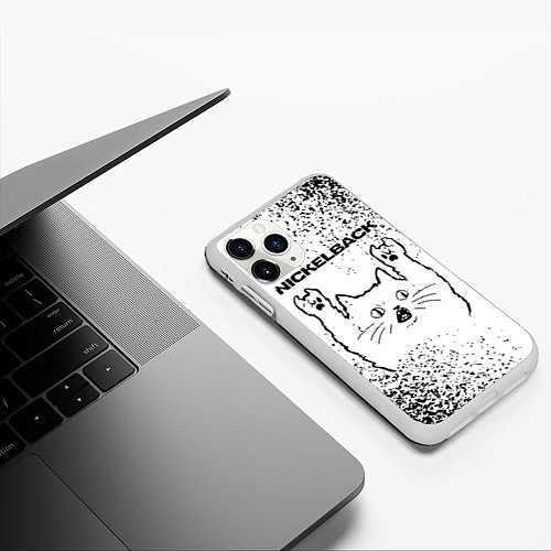 Чехол iPhone 11 Pro матовый Nickelback рок кот на светлом фоне / 3D-Белый – фото 3