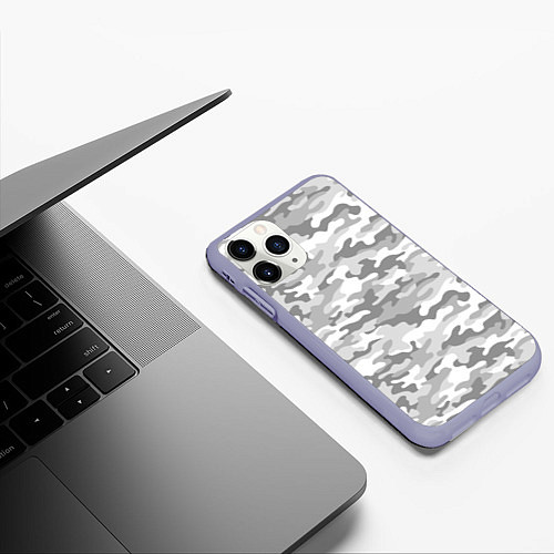 Чехол iPhone 11 Pro матовый Камуфляж серый / 3D-Светло-сиреневый – фото 3
