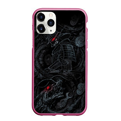 Чехол iPhone 11 Pro матовый Dragon and samurai, цвет: 3D-малиновый