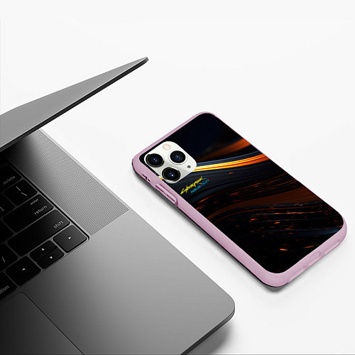 Чехол iPhone 11 Pro матовый Cyberpunk 2077 phantom liberty black gold logo / 3D-Розовый – фото 3