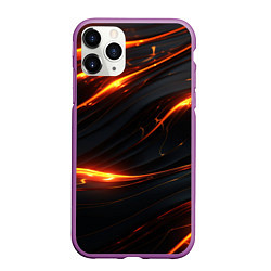 Чехол iPhone 11 Pro матовый Золотые волны со свечением, цвет: 3D-фиолетовый