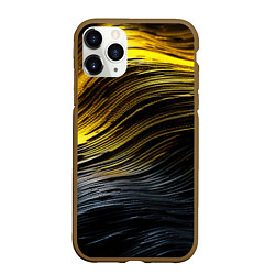 Чехол iPhone 11 Pro матовый Золотистые волны на черном, цвет: 3D-коричневый