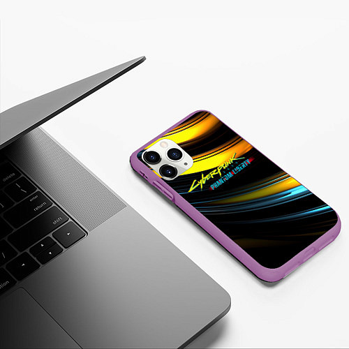 Чехол iPhone 11 Pro матовый Cyberpunk 2077 phantom liberty black gold / 3D-Фиолетовый – фото 3