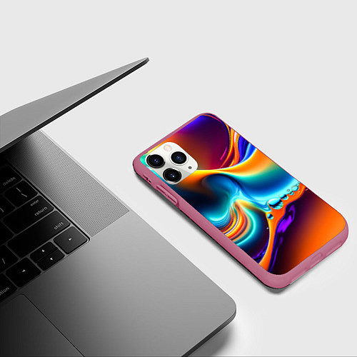 Чехол iPhone 11 Pro матовый Радужные линии абстракция / 3D-Малиновый – фото 3