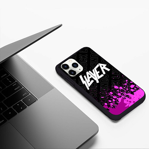 Чехол iPhone 11 Pro матовый Slayer rock legends: символ сверху / 3D-Черный – фото 3