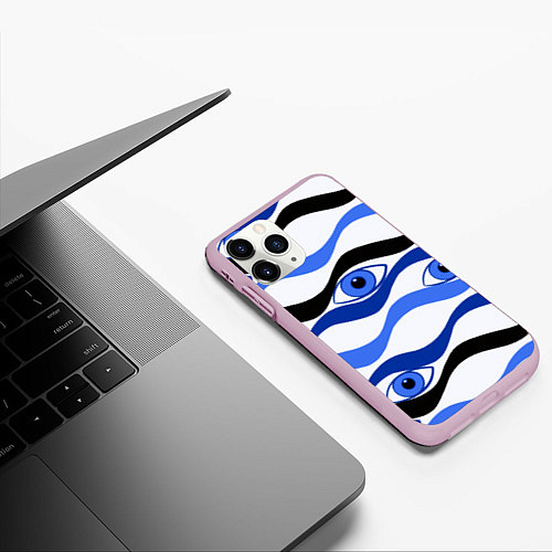 Чехол iPhone 11 Pro матовый Глазки плывущие в голубых волнах / 3D-Розовый – фото 3