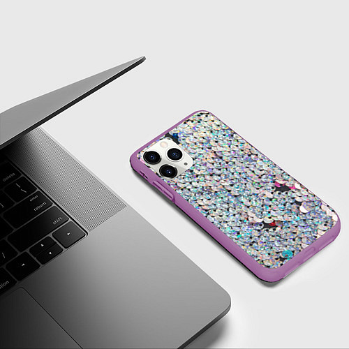 Чехол iPhone 11 Pro матовый Вся в пайетках / 3D-Фиолетовый – фото 3
