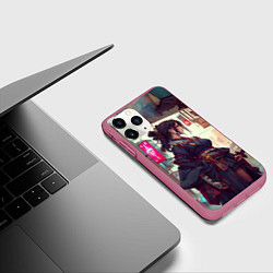 Чехол iPhone 11 Pro матовый Кибер самурай девушка, цвет: 3D-малиновый — фото 2