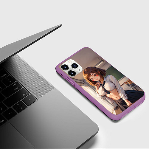Чехол iPhone 11 Pro матовый Урарака Очако взрослая - Геройская Академия / 3D-Фиолетовый – фото 3