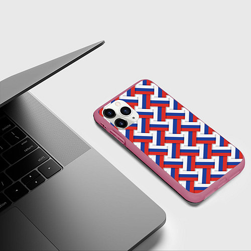 Чехол iPhone 11 Pro матовый Россия - плетёнка / 3D-Малиновый – фото 3