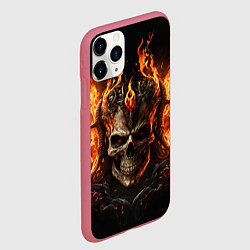 Чехол iPhone 11 Pro матовый Лучший огненный череп, цвет: 3D-малиновый — фото 2