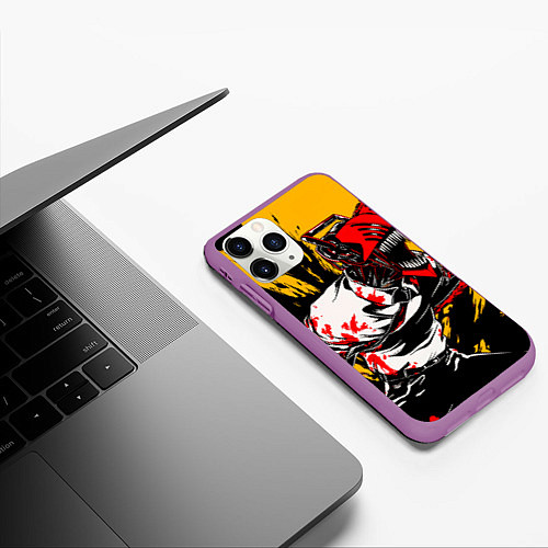 Чехол iPhone 11 Pro матовый Человек бензопила chainsaw man / 3D-Фиолетовый – фото 3