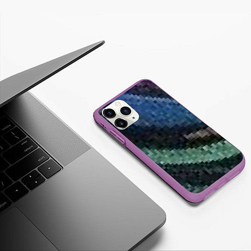 Чехол iPhone 11 Pro матовый Пиксельный узор / 3D-Фиолетовый – фото 3