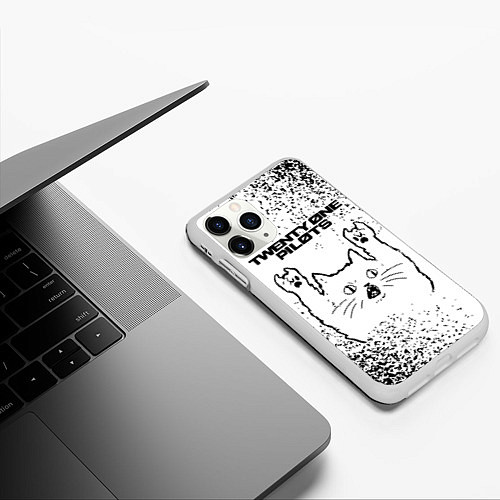 Чехол iPhone 11 Pro матовый Twenty One Pilots рок кот на светлом фоне / 3D-Белый – фото 3