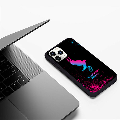 Чехол iPhone 11 Pro матовый Hollywood Undead - neon gradient / 3D-Черный – фото 3