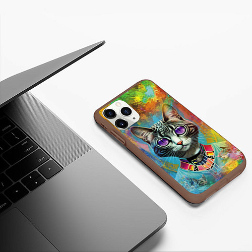 Чехол iPhone 11 Pro матовый Cat fashionista - neural network / 3D-Коричневый – фото 3