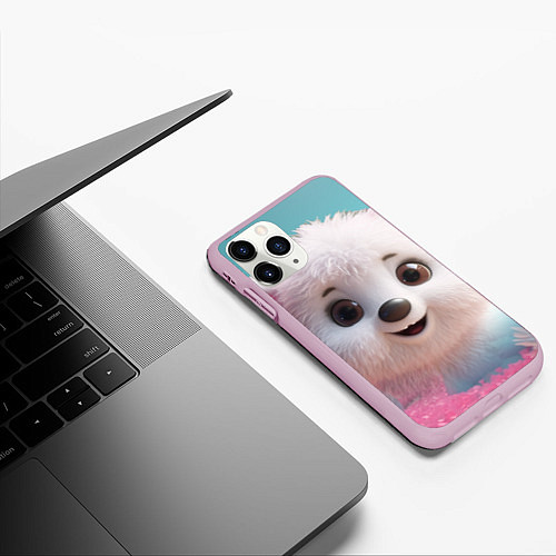 Чехол iPhone 11 Pro матовый Белый пушистый медвежонок / 3D-Розовый – фото 3