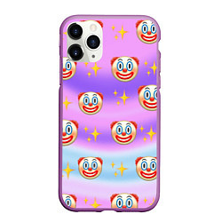 Чехол iPhone 11 Pro матовый Узор с Клоунами, цвет: 3D-фиолетовый