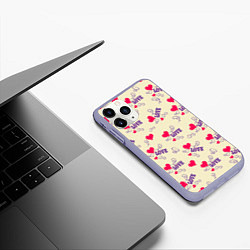 Чехол iPhone 11 Pro матовый Любовь - надпись и сердечки, цвет: 3D-светло-сиреневый — фото 2