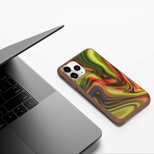 Чехол iPhone 11 Pro матовый Abstraction waves / 3D-Коричневый – фото 3