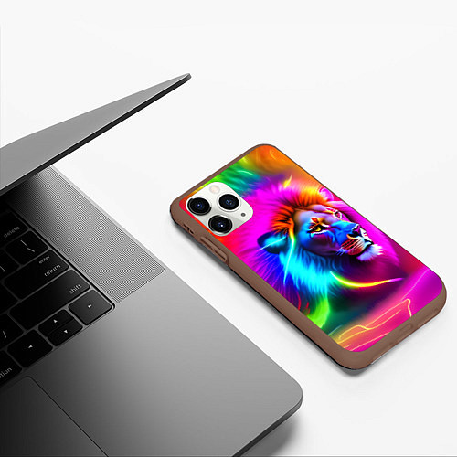 Чехол iPhone 11 Pro матовый Неоновый лев в цветовой абстракции / 3D-Коричневый – фото 3