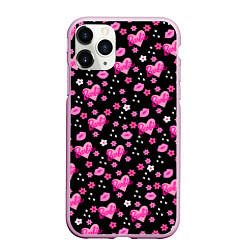 Чехол iPhone 11 Pro матовый Черный фон, барби и цветы, цвет: 3D-розовый