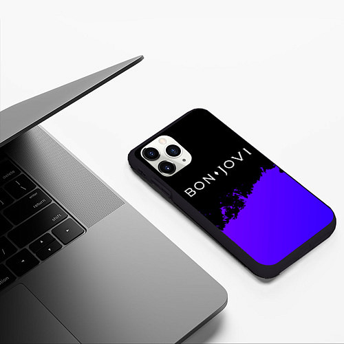 Чехол iPhone 11 Pro матовый Bon Jovi purple grunge / 3D-Черный – фото 3