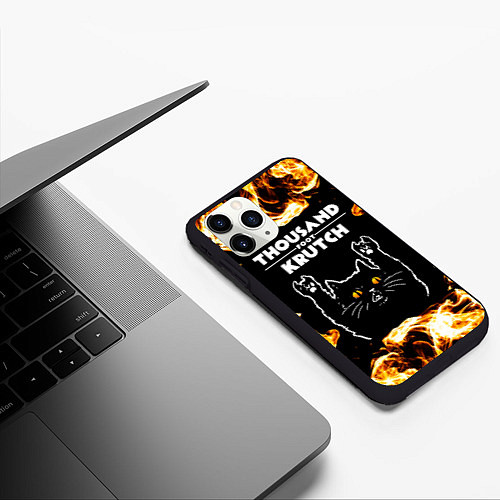 Чехол iPhone 11 Pro матовый Thousand Foot Krutch рок кот и огонь / 3D-Черный – фото 3