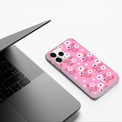 Чехол iPhone 11 Pro матовый Flowers on pink, цвет: 3D-розовый — фото 2