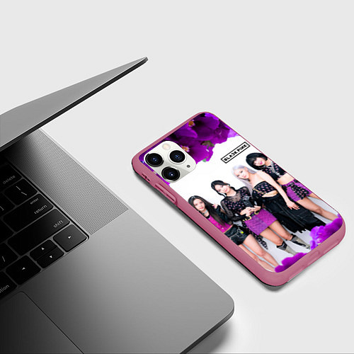 Чехол iPhone 11 Pro матовый Blackpink flowers / 3D-Малиновый – фото 3