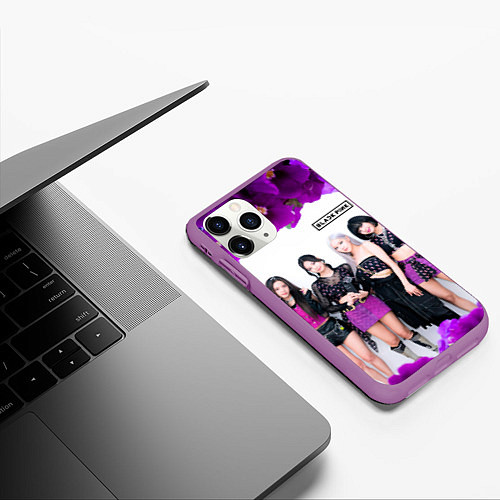 Чехол iPhone 11 Pro матовый Blackpink flowers / 3D-Фиолетовый – фото 3