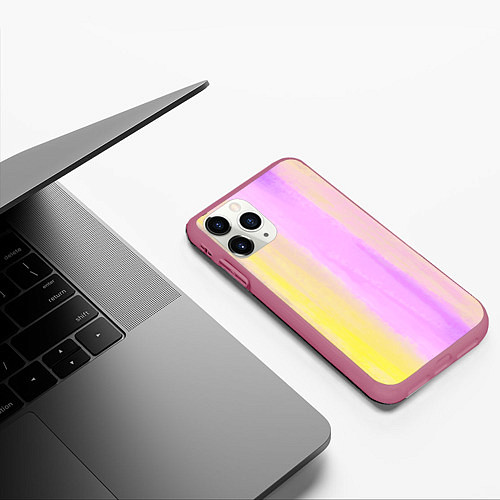 Чехол iPhone 11 Pro матовый Акварельный градиент желто- розовый / 3D-Малиновый – фото 3