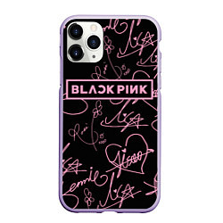 Чехол iPhone 11 Pro матовый Блэкпинк - розовые автографы, цвет: 3D-светло-сиреневый