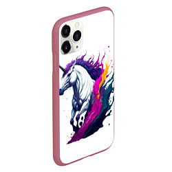 Чехол iPhone 11 Pro матовый Единорог в красках, цвет: 3D-малиновый — фото 2