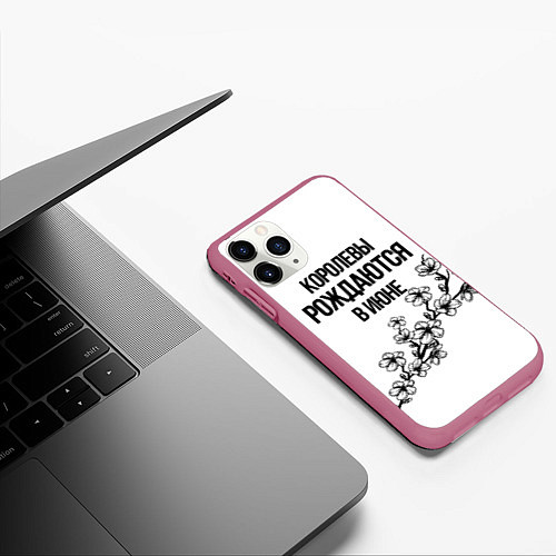 Чехол iPhone 11 Pro матовый Queens are born in June / 3D-Малиновый – фото 3