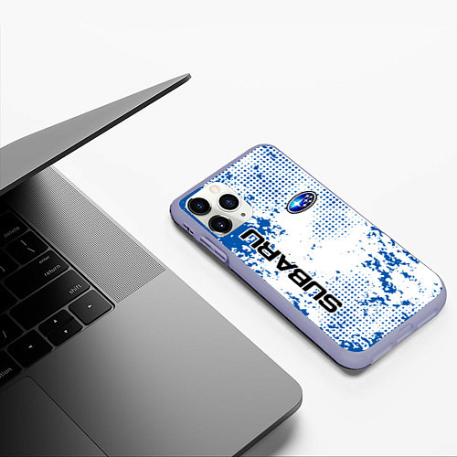 Чехол iPhone 11 Pro матовый Subaru blue logo / 3D-Светло-сиреневый – фото 3