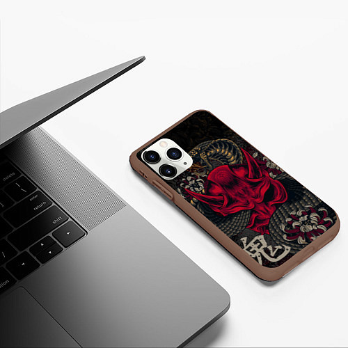 Чехол iPhone 11 Pro матовый Oni mask and snake / 3D-Коричневый – фото 3