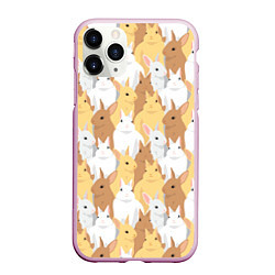 Чехол iPhone 11 Pro матовый Белые, рыжие, коричневые, серые кролики, цвет: 3D-розовый