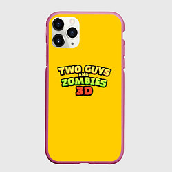 Чехол iPhone 11 Pro матовый Two Guys & Zombies 3D - Лого на желтом, цвет: 3D-малиновый