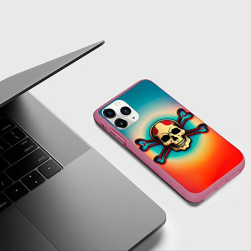 Чехол iPhone 11 Pro матовый Красочный веселый роджер / 3D-Малиновый – фото 3