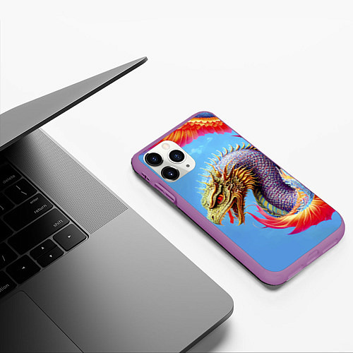 Чехол iPhone 11 Pro матовый Dragon - irezumi - tattoo - Japan / 3D-Фиолетовый – фото 3