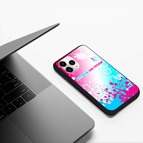 Чехол iPhone 11 Pro матовый Attack on Titan neon gradient style: символ сверху / 3D-Черный – фото 3