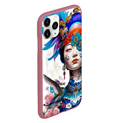 Чехол iPhone 11 Pro матовый Japanese girl - irezumi - tattoo, цвет: 3D-малиновый — фото 2