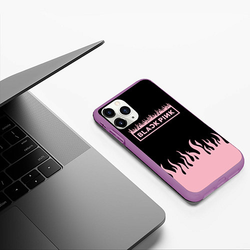 Чехол iPhone 11 Pro матовый Blackpink - flames / 3D-Фиолетовый – фото 3