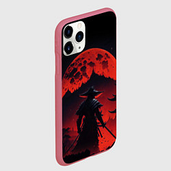 Чехол iPhone 11 Pro матовый Самурай, деревня и луна - мрачный, цвет: 3D-малиновый — фото 2