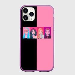 Чехол iPhone 11 Pro матовый Группа Black pink на черно-розовом фоне, цвет: 3D-фиолетовый