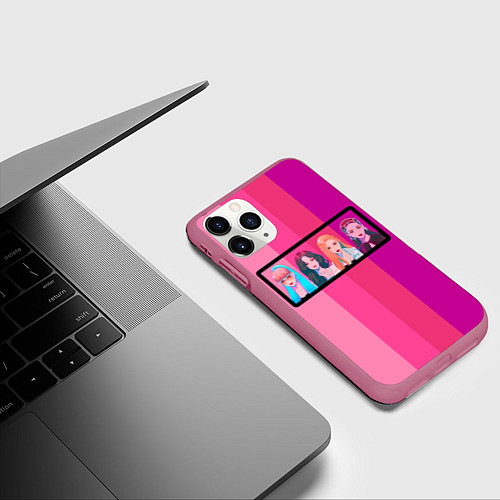 Чехол iPhone 11 Pro матовый Группа Black pink на фоне оттенков розового / 3D-Малиновый – фото 3