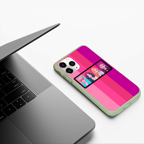 Чехол iPhone 11 Pro матовый Группа Black pink на фоне оттенков розового / 3D-Салатовый – фото 3