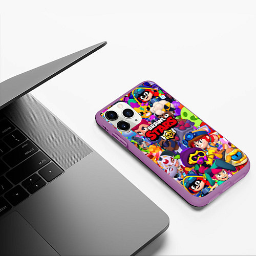 Чехол iPhone 11 Pro матовый Brawl stars all pattern / 3D-Фиолетовый – фото 3