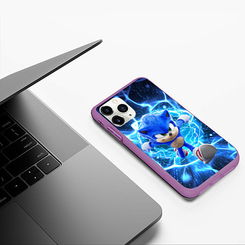 Чехол iPhone 11 Pro матовый Sonic electric waves / 3D-Фиолетовый – фото 3